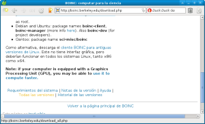 La página web de descarga del software de BOINC