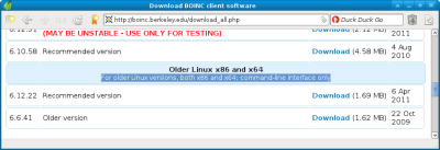 Opciones de descarga de BOINC para Linux, sólo consola