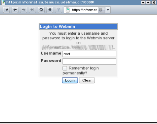 Acceso a la Interfase web de Webmin