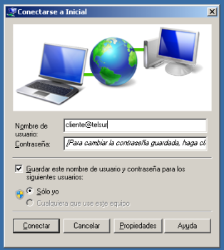 **Paso 3**:\\ Diálogo de Conexión ADSL en Windows 7